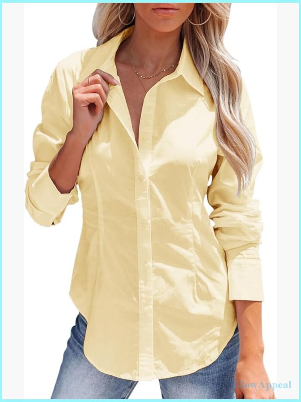 Women's Long Sleeve Button Down Shirt Wrinkle Free Blouse Solid Slim Fit Dress